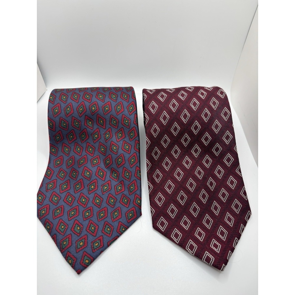 VINTAGE POLO BY RALPH LAUREN 100% SILK NECKTIES Bundle of 2 Geometric Lot Red